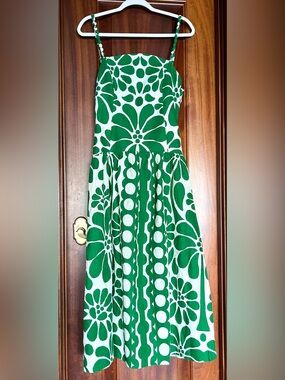 Caroline Constas Green and White Floral Midi Dress